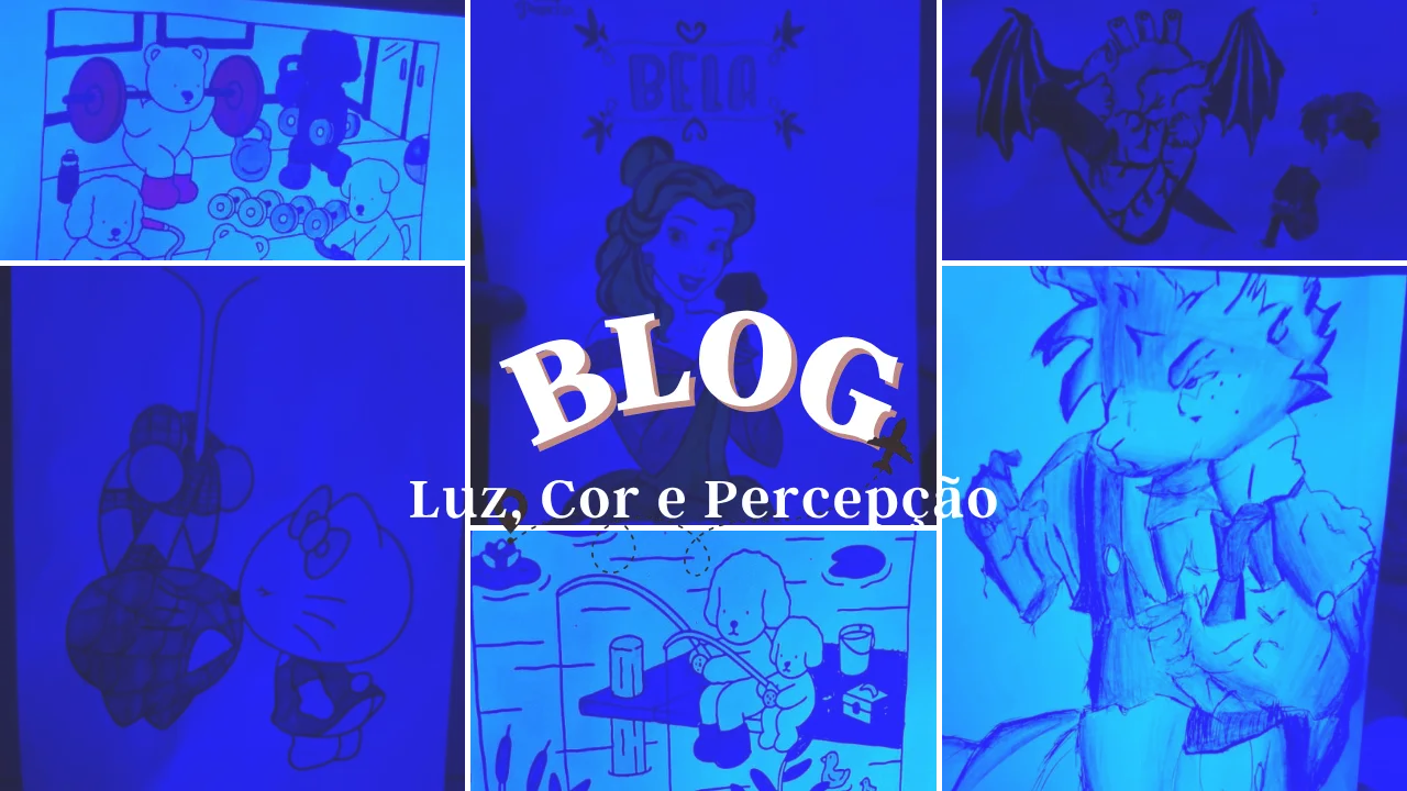 Desenhos produzidos pelos alunos na luz monocromática azul